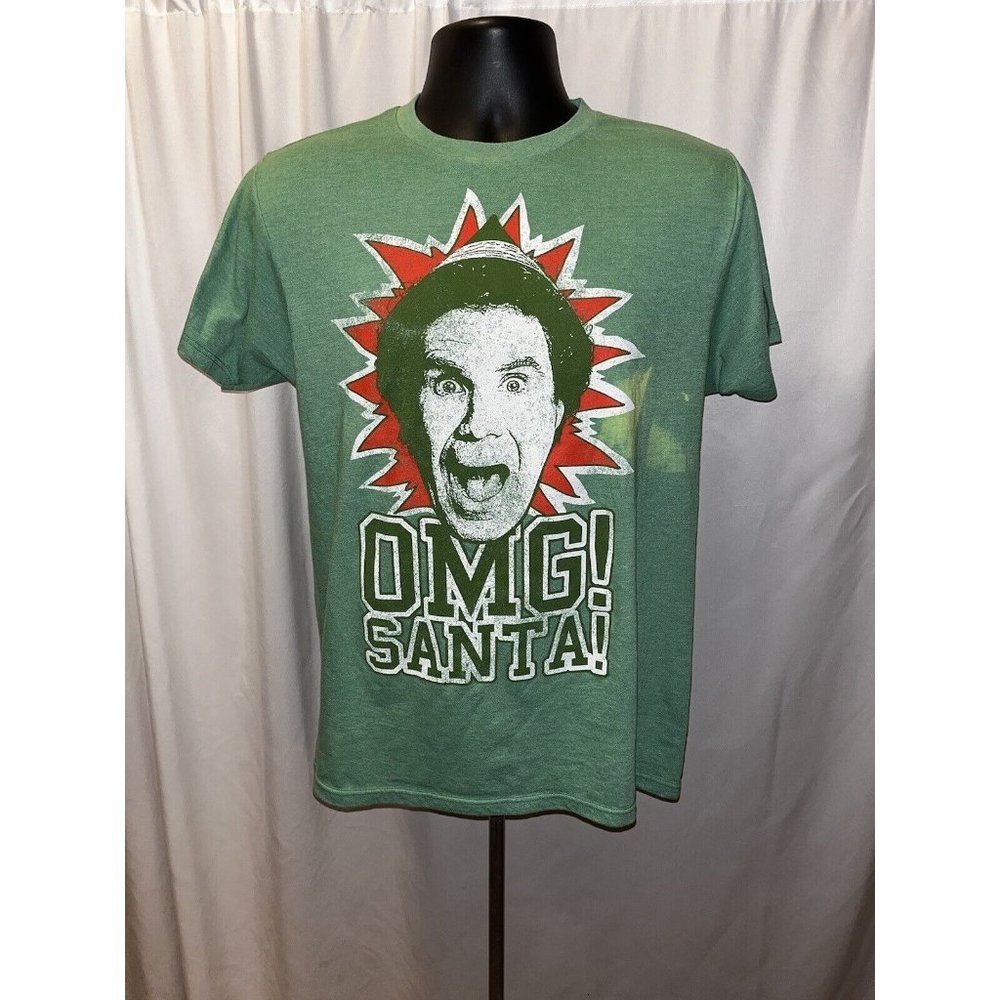 Elf Movie Shirt Men Medium OMG It’s Santa Buddy Tee Christmas Holiday Green